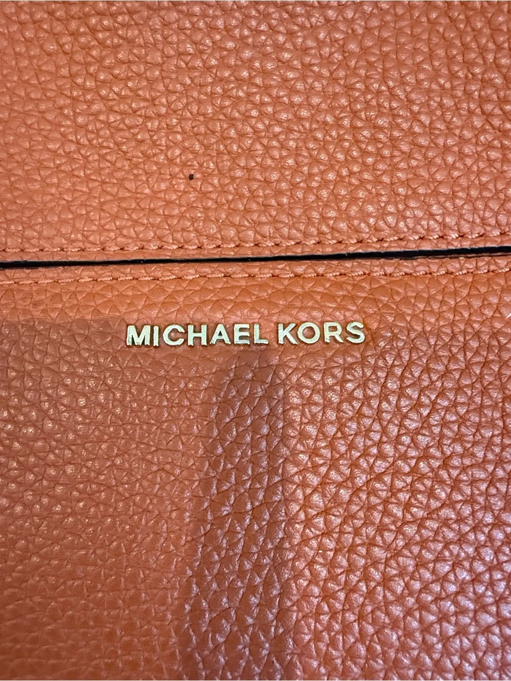 Michael Kors Burnt Orange Pebbled Leather Shoulder Bag with Grommet Strap